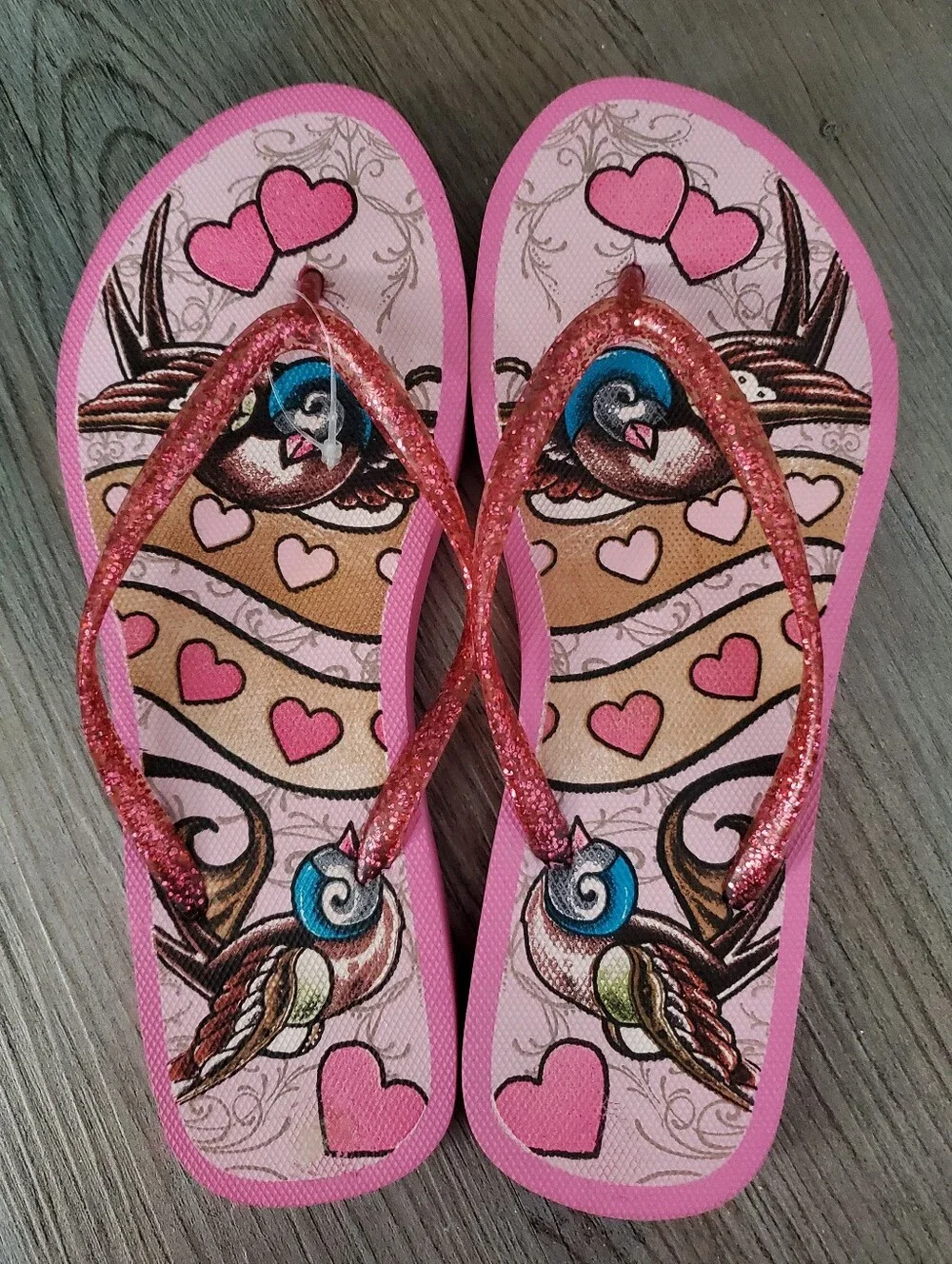 LA INK Glitter Strap Tattoo Art Foam Flip Flop Sandals 7.5